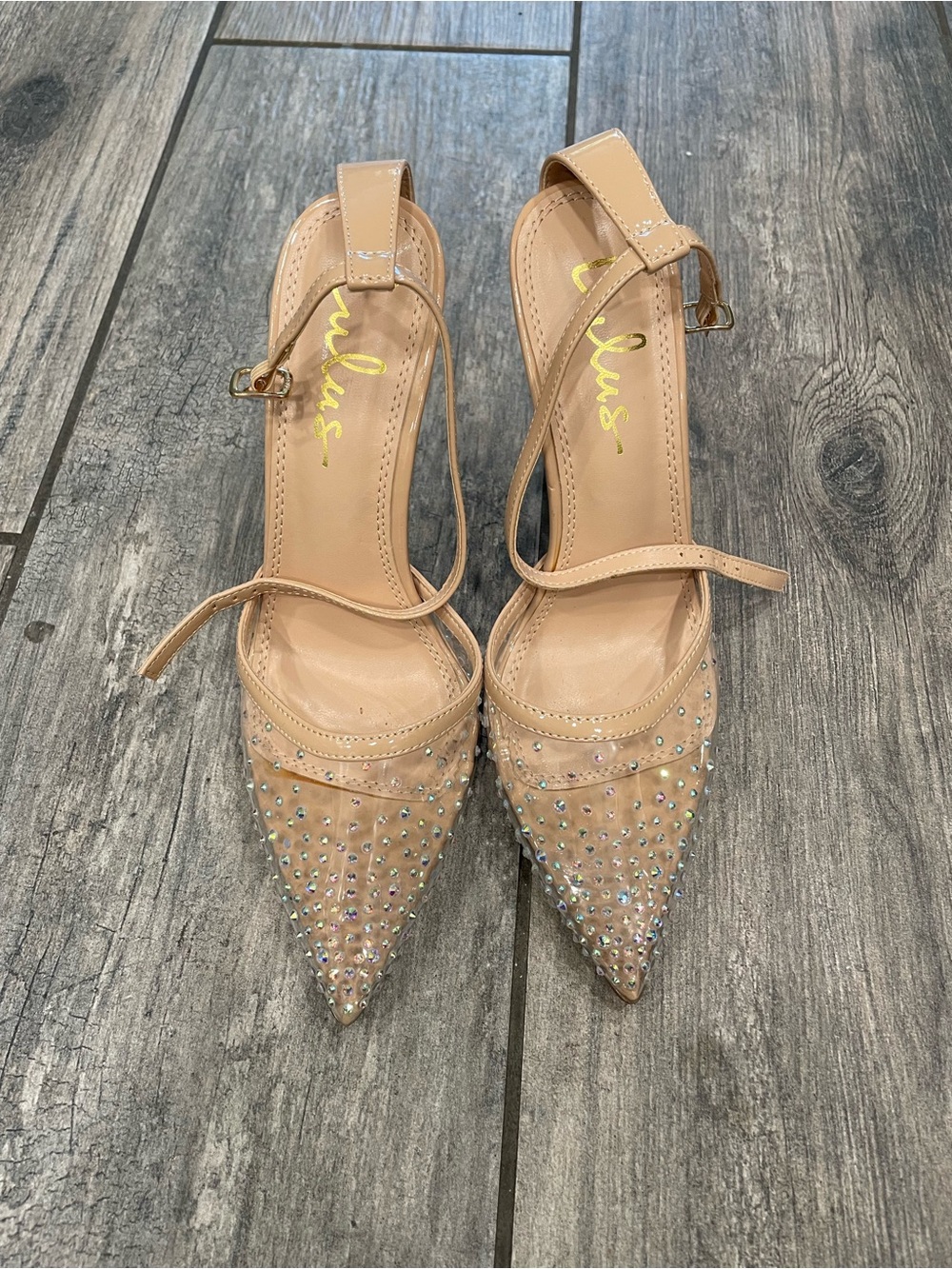 Lulu's Nude Rhinestone Pointed-Toe Slingbacks